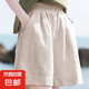 亞麻五分褲寬松復(fù)古休閑短褲棉麻女褲 米杏色 L 建議【105-120斤】