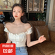 時(shí)尚別致鎖骨感一字肩上衣女夏季設(shè)計(jì)感抽繩外穿抹胸衣服 白色. 均碼
