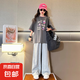 【女童夏裝套裝】2025新款韓版時髦運動闊腿褲女中大童洋氣 灰色套裝 170