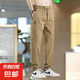 2025男裝新款速干工裝褲夏季大碼運(yùn)動(dòng)長(zhǎng)褲青年休閑褲束腳透氣衛(wèi)褲 英文口袋休閑褲-棕色 2XL
