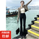 【加長版】新款淺藍(lán)色微喇牛仔褲女春秋馬蹄褲高腰顯瘦 956黑色長褲 XL