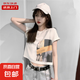 美式復(fù)古白色短袖T恤女夏甜辣妹露臍小個(gè)子正肩短款上衣KJY#A005# KJY#A005#白色 L 【95-110斤】