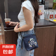 日系ins百搭刺繡束口小方包手機包女時尚尼龍包高級感單肩斜跨包 藏青色萬里馬斜挎包/ 均碼