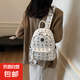 新款雙肩包休閑百搭大容量復(fù)古通勤包包學(xué)生背包高顏值皮質(zhì)書包 白色