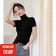 【都市麗人制造商】高領打底衫女修身顯瘦2025新款T恤短袖上衣 黑色 2XL  【125-140斤】