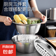 【切菜神器】多功能加厚不銹鋼廚房瀝水刨絲盆土豆切片蘿卜擦絲 【3件套】24cm實盆+漏盆+刨絲盤 食品級