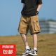 卡其色美式休閑短褲男ins潮牌工裝褲夏季薄款寬松大口袋五分褲KXW 棕色Q504【冰絲短褲】 4XL 【160-175斤】