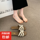 小香風珍珠外穿涼拖鞋女2025夏季新款平底時尚仙女風配裙子一字拖 卡其色 38