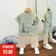男童漢服夏季薄款套裝寶寶唐裝兒童古裝中國風(fēng)少爺服宋制棉兩件套 桃花套裝豆綠色 100