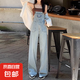 減齡氣質(zhì)設(shè)計(jì)感皮扣牛仔背帶褲女秋冬新款大碼小個(gè)子連體長褲 藍(lán)色皮扣牛仔背帶褲單件 S