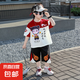 【男童夏季套裝】2025帥氣兒童衣服T恤褲子男孩哪吒拼接短袖 棗紅色 薄款 130 cm