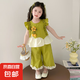 女童夏季套裝2025新款洋氣3-6兒童衣服短袖花朵小女孩兩件套1-3歲 綠色 薄款 100 cm