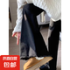 黑色微喇毛邊牛仔褲女2025春季新款胖mm高腰彈力顯瘦馬蹄長褲子 黑色 S