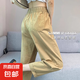 卡其色老爹褲女夏季薄款高腰寬松顯瘦蘿卜小個子九分冰絲哈倫褲子 卡其色 時尚百搭 XL 推薦體重120-130斤