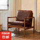 中古風(fēng)漢克椅單人沙發(fā)椅客廳陽臺懶人休閑椅復(fù)古實木家用沙發(fā)椅 棕色油蠟皮+胡桃色框架