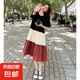 2025韓版T恤連衣裙拼接撞色女學(xué)生寬松大碼時(shí)尚洋氣中長款 磚紅色 2XL