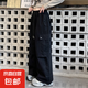 2025新款女童工裝褲夏季洋氣兒童冰絲褲子時(shí)髦休閑褲大童闊腿褲潮 K016-黑色  140