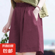 亞麻五分褲寬松復(fù)古休閑短褲棉麻女褲 豆沙色 2XL 建議【130-145斤】
