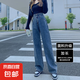 【遮胯顯瘦】淺色做舊感窄版直筒闊腿牛仔褲女2025高腰寬松 復古藍加長 常規(guī) L 建議109-120斤