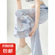 蕾絲側(cè)鏤空闊腿褲女夏季薄款藍(lán)色高腰直筒寬松垂感山本褲休閑褲女 藍(lán)色【常規(guī)款】 XL 121-140斤選