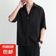 短袖襯衫男2025夏季冰絲黑色休閑襯衣垂感寬松春新款商務(wù)上衣 黑色 XL  建議【125-140斤】