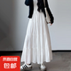 純色半身裙女裝春夏季高腰顯瘦A字裙百褶長裙傘裙韓系蛋糕裙J398 白色 L （111-125斤）
