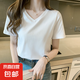 純棉短袖白t恤女夏季2025新款寬松外穿簡(jiǎn)約體恤正肩上衣棉短T775# 白色V領(lǐng) 2XL 參考125-140斤