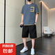 男士2025夏季套裝短袖t恤短褲運動套裝寬松休閑套裝帥氣一套衣服 灰色 3XL