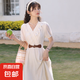 法式赫本風白色連衣裙女2025夏季新款收腰顯瘦氣質高級感長6805 米白色 L 【110-120斤】