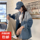 減齡氣質(zhì)漸變色牛仔襯衫外套女春秋大碼中長款襯衣寬松上衣 漸變藍(lán)長袖牛仔襯衫單件 M