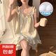 夏日性感吊帶睡衣女款帶胸墊夏季日系藍(lán)色小花短袖短褲家居 豎條紋【帶胸墊】 XL 【建議115-135斤】