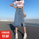 牛仔半身裙女2025夏季新款高腰顯瘦中長款開叉包臀a字裙子 復(fù)古淺藍(lán)牛仔中裙009 常規(guī) XL 【115-125斤】