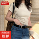 美式白色t恤女正肩短袖純色棉質(zhì)顯瘦圓領(lǐng)小衫疊穿打底衫KJY#K001# KJY#K001#米灰色 XL 【110-125斤】