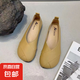 氣質(zhì)媽媽鞋一腳蹬軟底豆豆鞋女2025春夏新款舒適軟皮單鞋平底防滑 卡其色 38