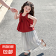 女童夏季套裝2025新款洋氣兒童衣服1-3無(wú)袖小女孩夏裝兩件套3-6歲 酒紅色 薄款 120 cm