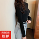傾慕汐羽毛衣女2024秋冬長(zhǎng)袖中領(lǐng)內(nèi)搭修身韓版打底衫半高領(lǐng)套頭針織衫 黑色 均碼