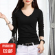 V領(lǐng)長(zhǎng)袖t恤女2025新款韓版百搭顯瘦上衣純色打底衫小個(gè)子打底衫 炫長(zhǎng)袖V領(lǐng)T恤黑色 XL