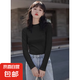 純色簡(jiǎn)約半高領(lǐng)長(zhǎng)袖t恤女秋冬季內(nèi)搭上衣修身百搭打底衫 炫本色薄款長(zhǎng)袖半高領(lǐng) 黑色 2XL