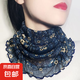 掛耳口罩百變多功能金絲面罩圍脖女套頭小絲巾護頸加大版 藍底碎花