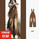 減齡氣質(zhì)美式設(shè)計(jì)感復(fù)古漢堡刺繡牛仔背帶褲女秋冬大碼洋氣連體褲 棕色刺繡漢堡背帶褲單件 S碼（建議80-95斤）