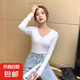 直降底價 t恤女長袖春秋季修身顯瘦內(nèi)搭打底衫設(shè)計感小眾上衣 炫本色長袖T恤V-白色 3XL