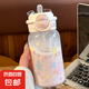 春季高顏值塑料水杯防摔耐高溫吸管杯子雙飲大容量學(xué)生男女 粉色 530ml 1個(gè)