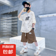 男童夏季套裝2024新款兒童裝夏裝潮帥氣時(shí)髦男孩短袖運(yùn)動(dòng)夏款衣服 NN-A1085【米白色】套裝 150cm