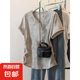 夏季新款扎染獨(dú)特設(shè)計(jì)短袖t恤女大碼寬松胖mm顯瘦遮肚V領(lǐng)百搭上衣 K24-卡其色 XL 建議體重115-130斤