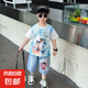 哪吒兒童夏裝短袖套裝2025新款網(wǎng)紅運(yùn)動(dòng)時(shí)髦帥氣小男孩寶寶衣服潮 藍(lán)色 120 cm