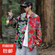 東北大花布衣服襯衫男款春夏季中國風(fēng)潮牌中國風(fēng)男款襯衫上衣外套 潮協(xié)會C515黑紅色 2XL