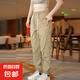 網(wǎng)眼冰絲休閑褲男夏季薄款寬松束腳潮流運動(dòng)九分長(cháng)褲子男2025新款 0775-666卡其色 L 【100-120斤】