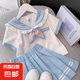 【女童套裝】2025套裝裙夏裝新款兒童短袖女孩上衣百褶裙洋氣學(xué)院 藍(lán)色 140