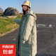 新款冬季棉服中長款羽絨棉衣女小個子韓系過膝棉襖連帽外套 綠色 M