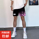 火焰美式籃球短褲男夏季寬松四分不過(guò)膝三分褲訓(xùn)練速干透氣籃球褲 【美式短褲】粉火焰DK427 L 【建議105-120斤】